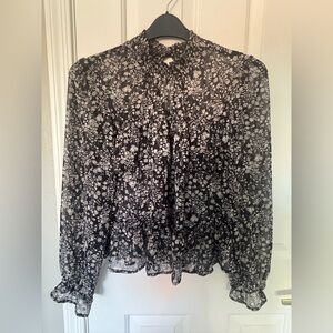 Lulus Simple Serenity Black Floral Print Ruffled Long Sleeve Top size small